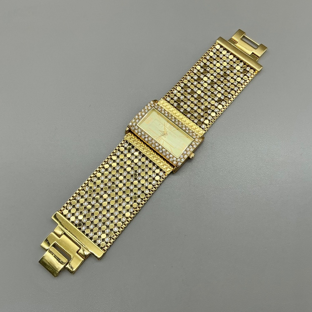 R.J. Graziano Watch Womens Gold Tone Rhinestone Wide Mesh 42mm NEW BATTERY